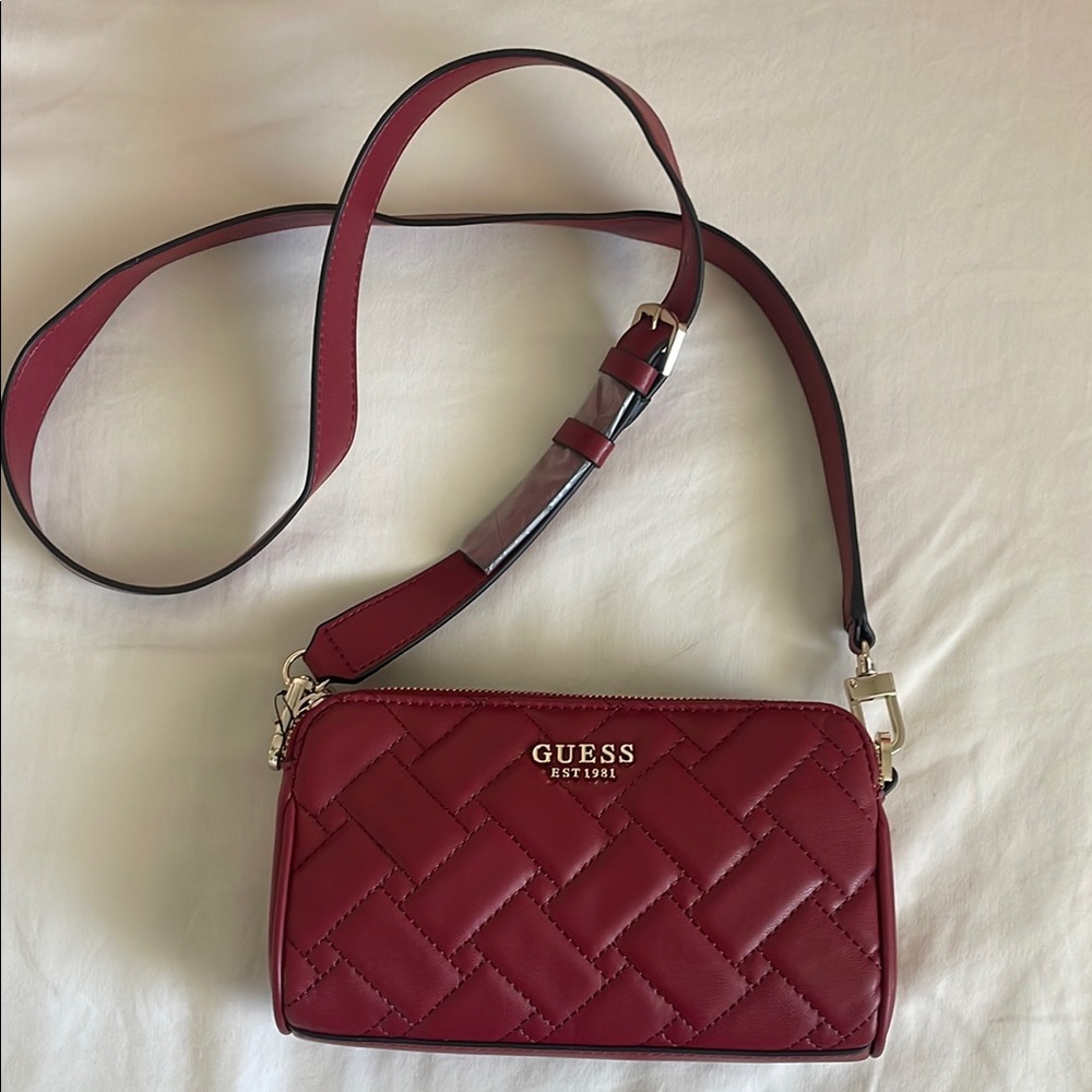 Guess Red Quilted Crossbody Bag with Gold Hardware